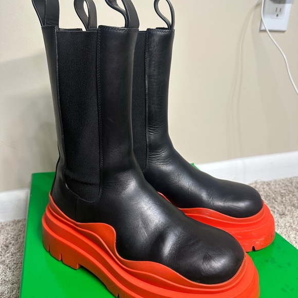 Bottega Veneta Shoes - Bottega Veneta Black and Orange Tire Chelsea Boots